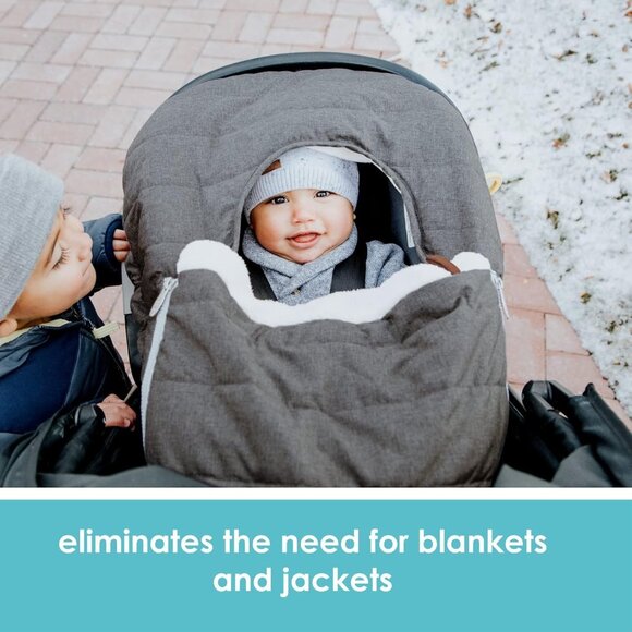 JJ Cole Infant Car Seat Cover With Fleece Lining & Elastic Fit Cold Weather Gray - Picture 6 of 11